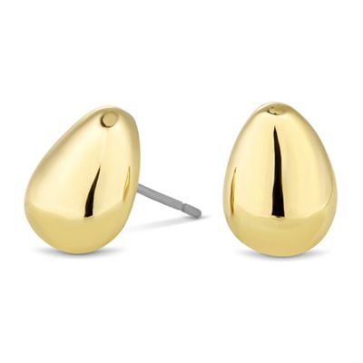 Polished gold peardrop stud earring